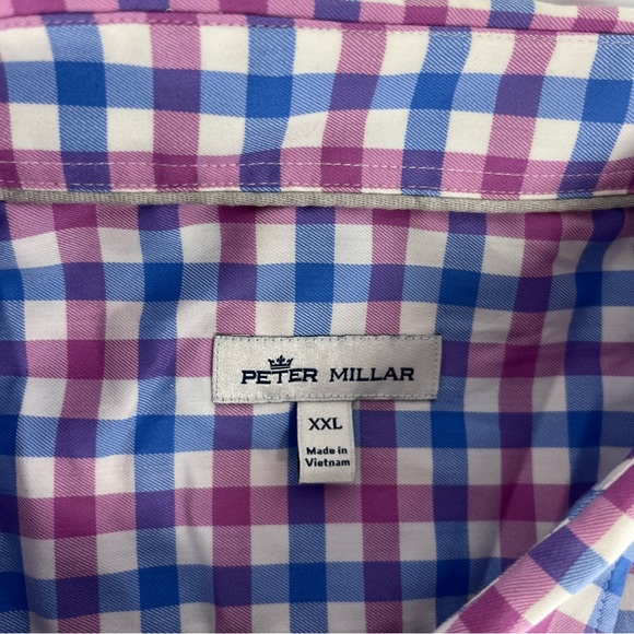 Peter Millar Shirt Mens XL‎ Purple Blue White Gingham Plaid Button Up Cotton EUC - Picture 2 of 8